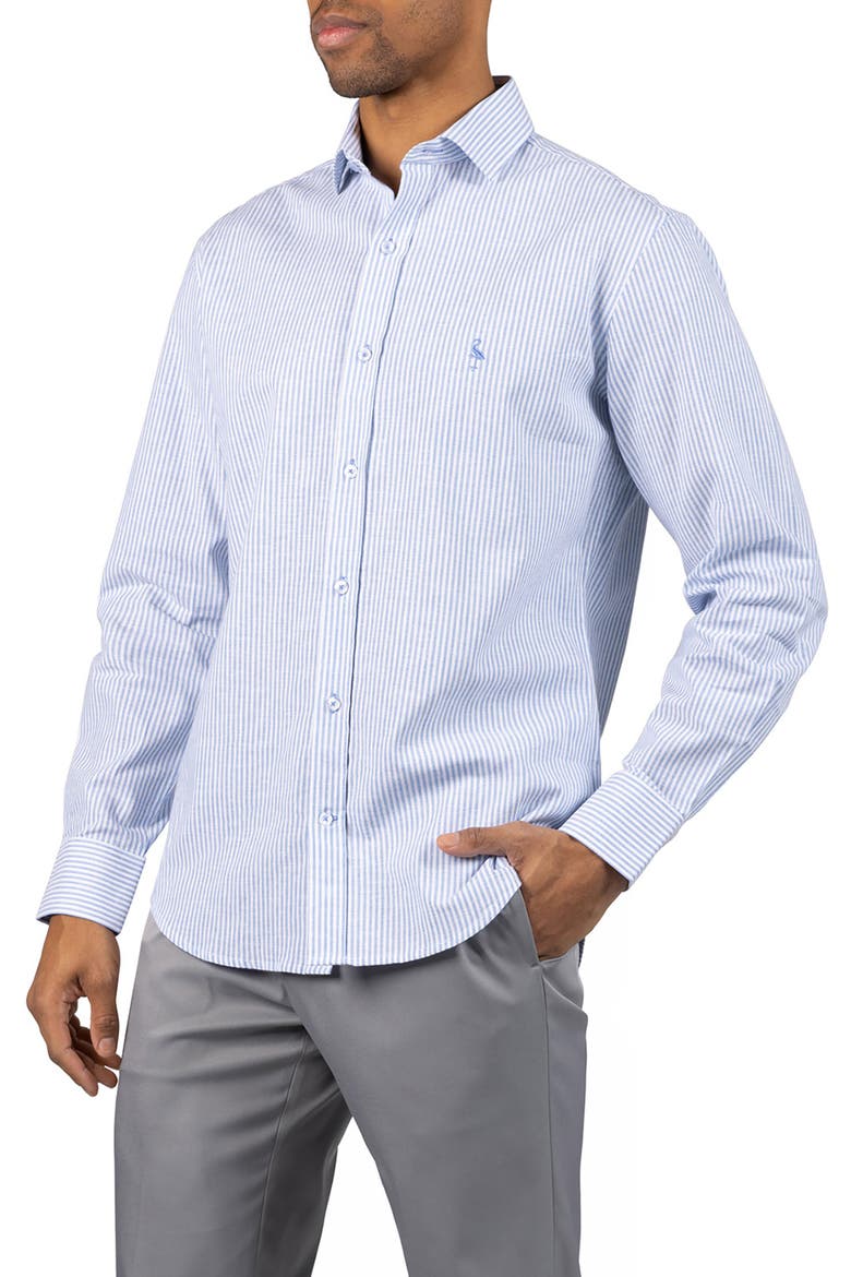 Stripe Linen Blend Button-Up Shirt, Alternate, color, LIGHT BLUE