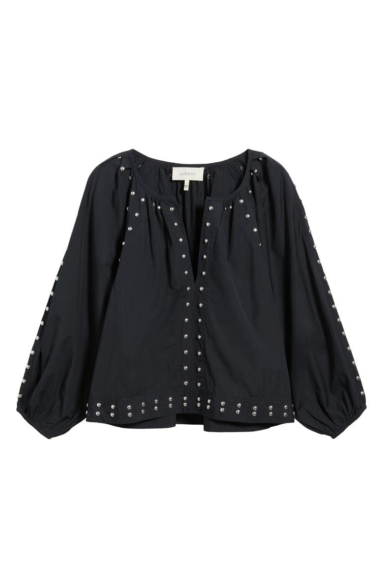 THE GREAT. The Bodega Studded Cotton Poplin Top, Alternate, color, Black