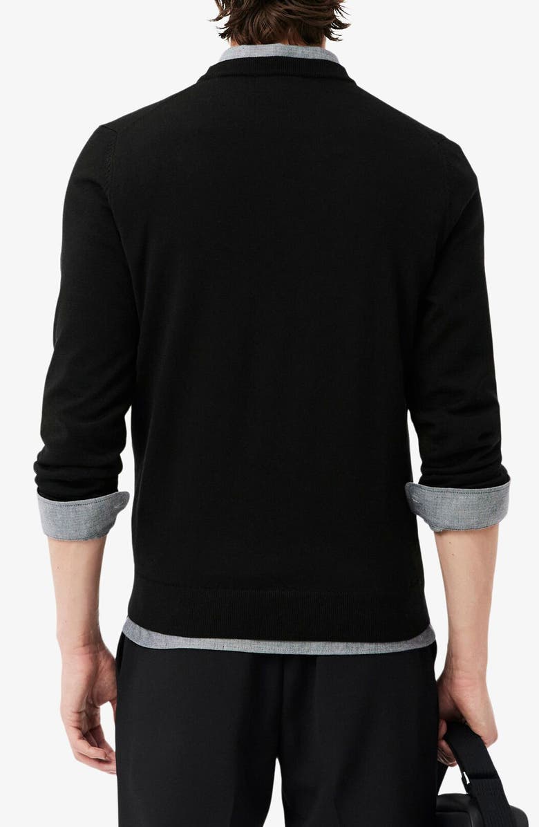 Lacoste Merino Wool Crewneck Sweater, Alternate, color, Noir