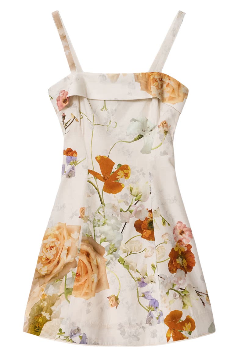 Char Floral Print Minidress, Alternate, color, HAZE WHITE