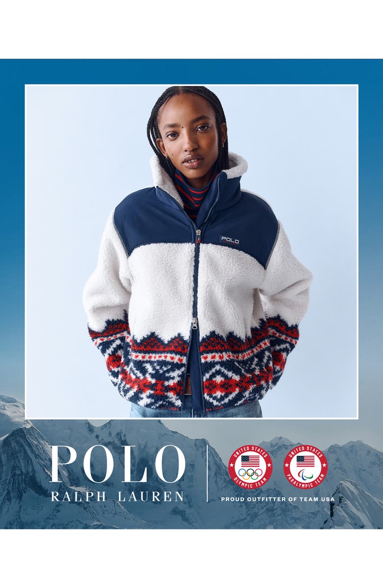 Polo Ralph Lauren Jacquard Detail High Pile Fleece Jacket, Alternate, color, Refined Navy Multi