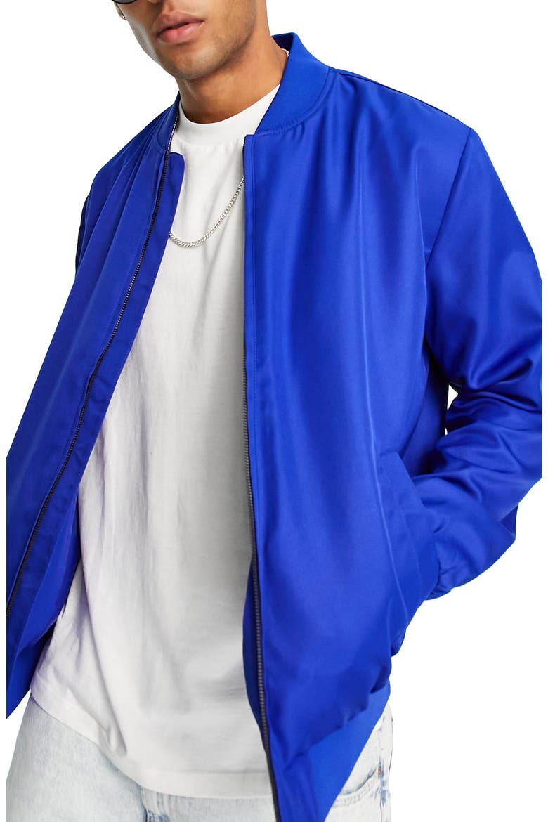 Classic Fit Bomber Jacket, Main, color, MID BLUE