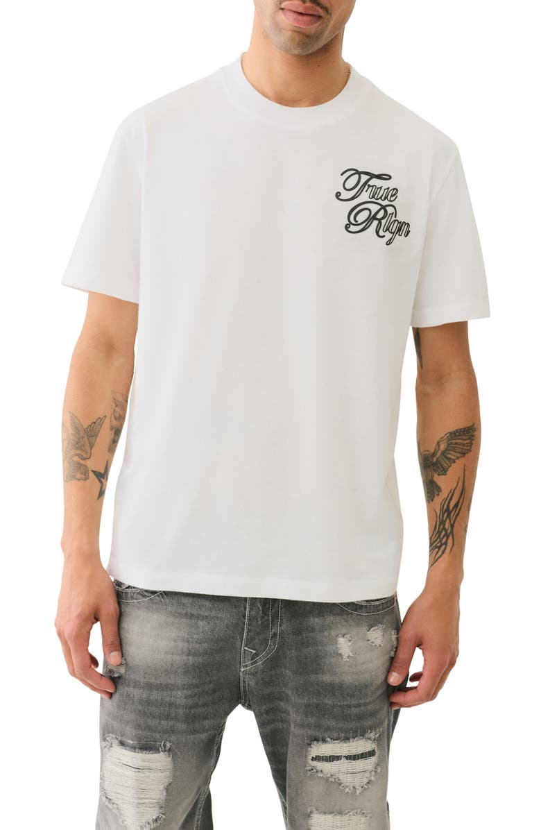 True Religion Multi Logo Graphic T-Shirt, Main, color, Optic White