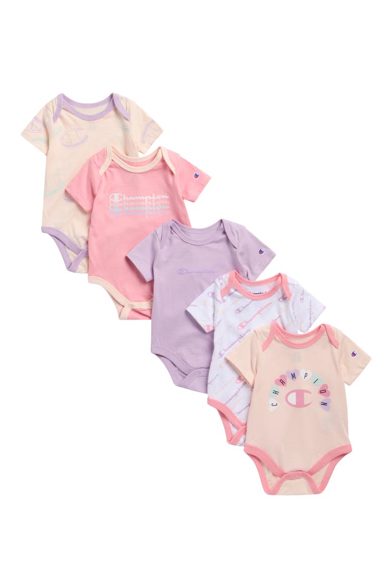 5-Pack Short Sleeve Bodysuit, Main, color, PASTEL LILAC
