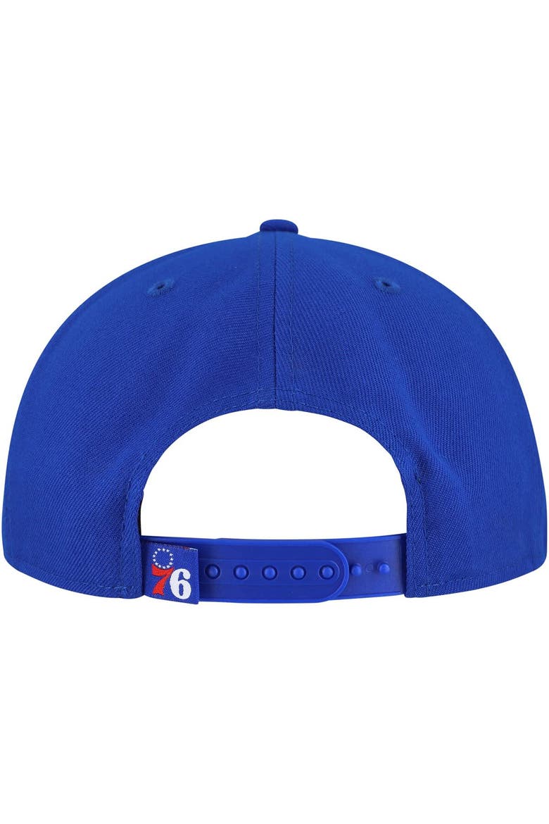 Men's New Era Royal Philadelphia 76ers Oversized Puff Print Logo Golfer Snapback Hat, Alternate, color, Royal