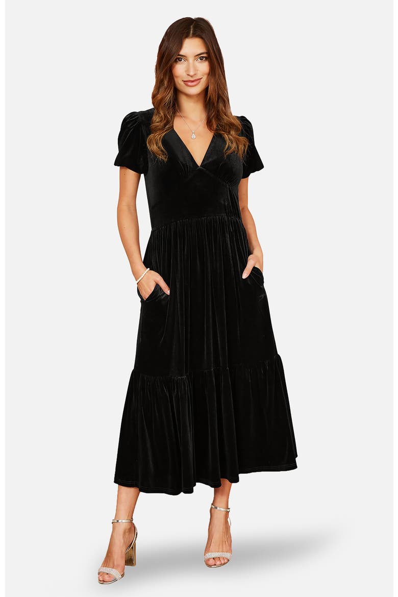 Velvet Midi Dress, Main, color, Black