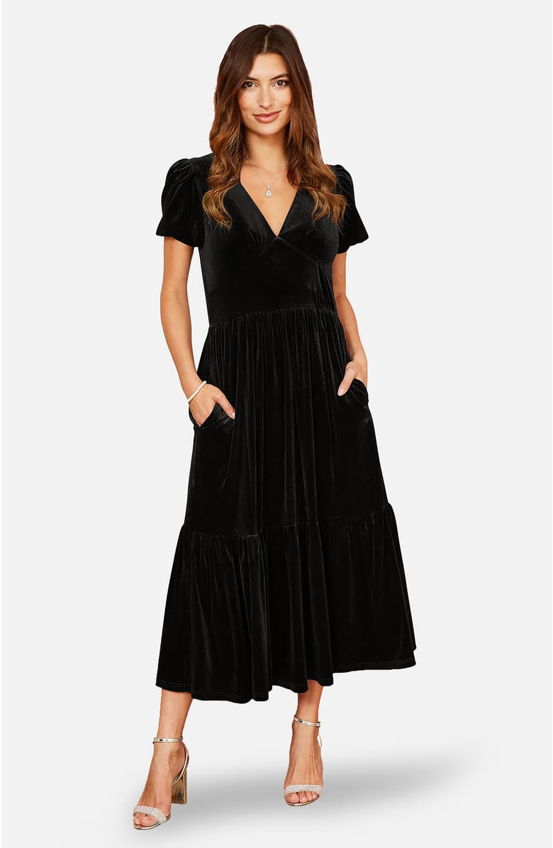 Yumi Velvet Midi Dress, Main, color, Black