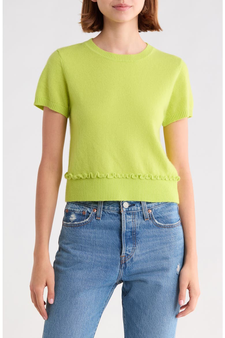 Short Sleeve Ruffle Hem Sweater, Main, color, LIME TWIST
