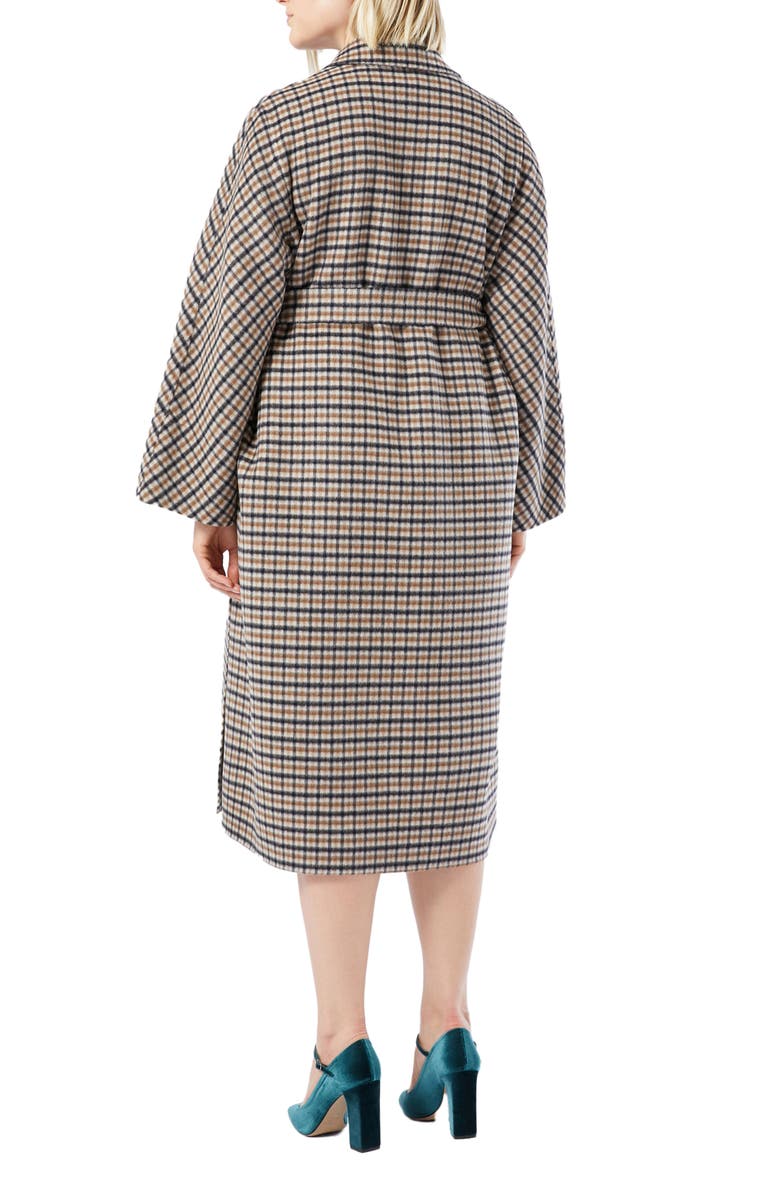 Marina Rinaldi Deremi Check Wool & Mohair Blend Coat, Alternate, color, Kaki