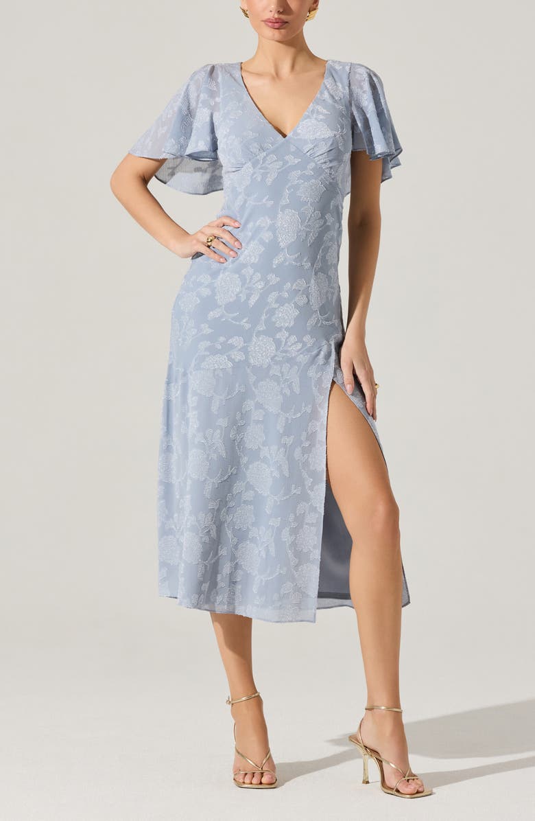 ASTR the Label Floral Flutter Sleeve Cutout Back Midi Dress, Alternate, color,