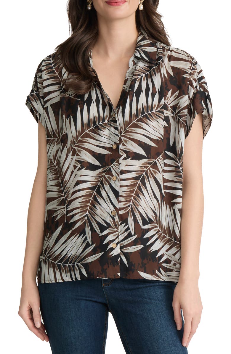 Jones New York Print Short Sleeve Shirt, Main, color, Fudge Multi