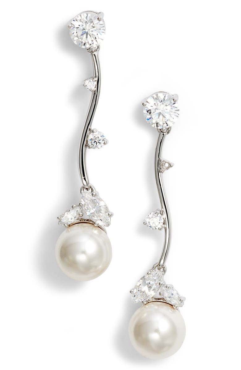 Nadri Imitation Pearl Linear Drop Earrings, Alternate, color,