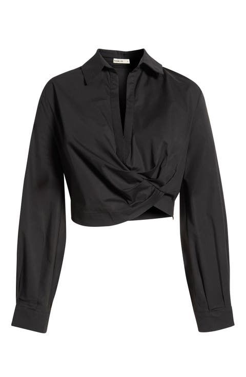 Ivara Drape Waist Long Sleeve Stretch Cotton Top
