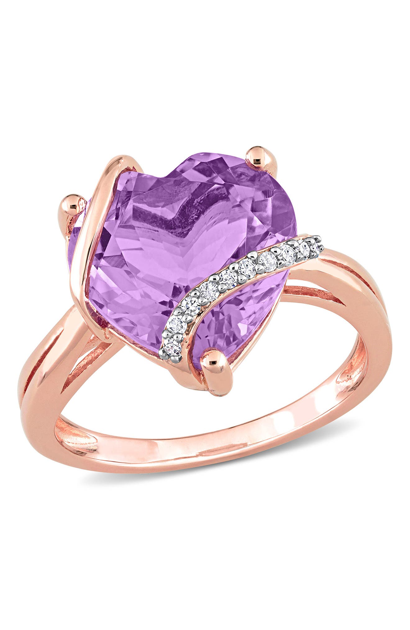 DELMAR 10K Rose Gold Amethyst Heart & Pavé Diamond Ring