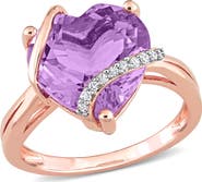 DELMAR 10K Rose Gold Amethyst Heart & Pavé Diamond Ring