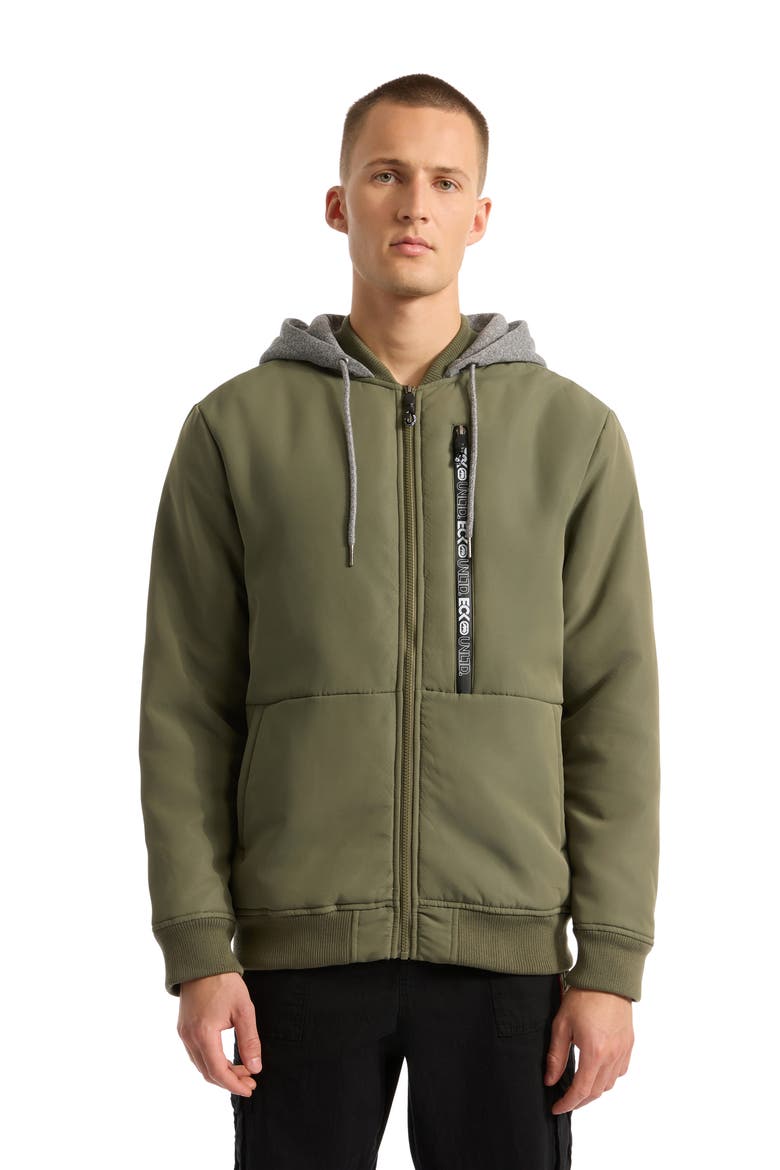 Men's Don't Give Up Faux Shearling Varsity Jacket, Main, color, Olive