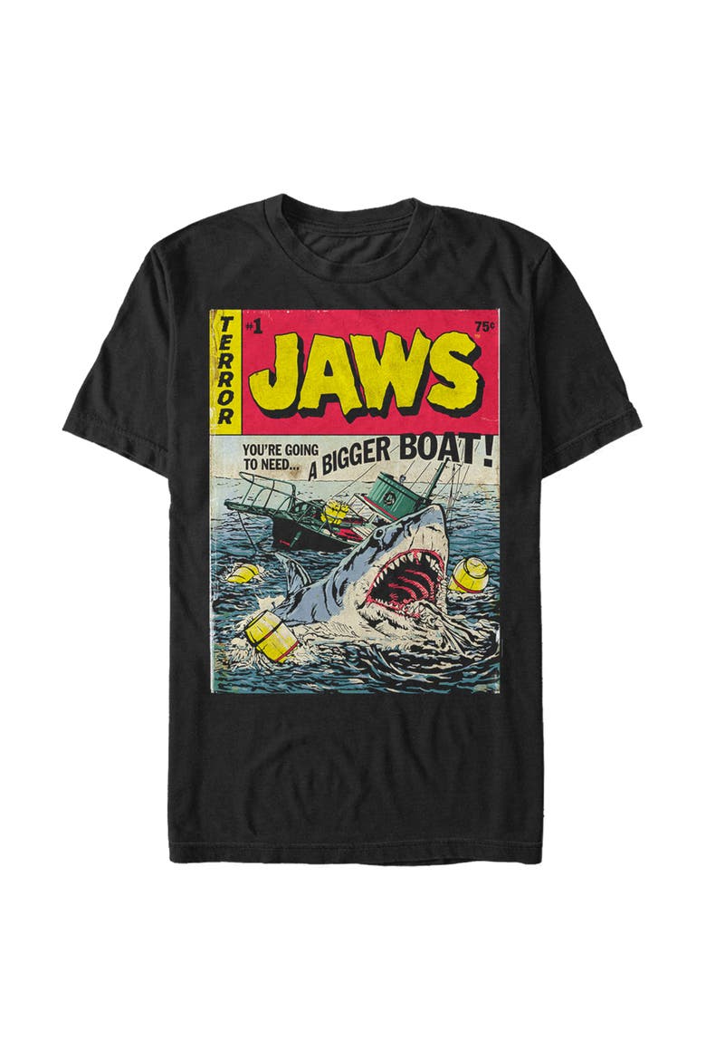 Men's Jaws Retro Comic Book Shark  Graphic T-Shirt, Main, color, Black