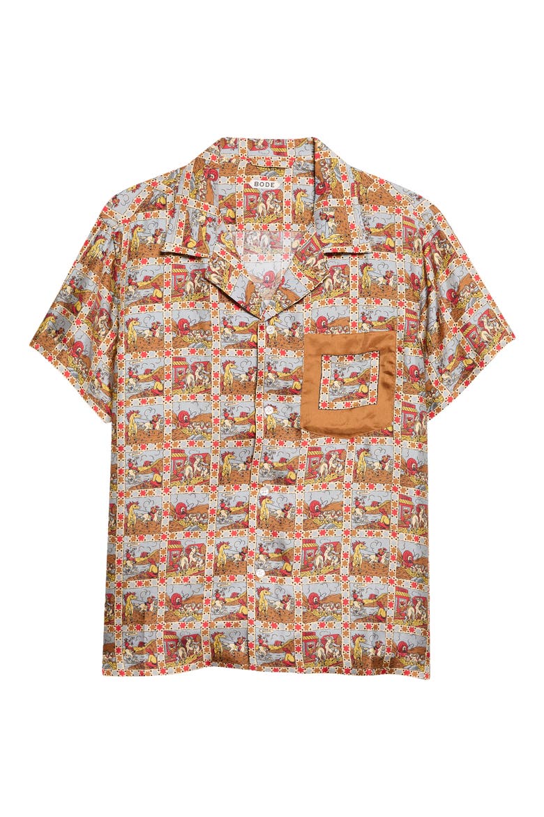 Cowboy Comic Silk Camp Shirt, Alternate, color, MULTI