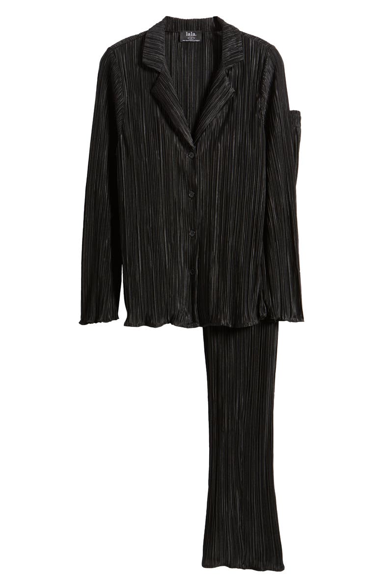 Dressed in Lala Notched Collar Plissé Top & High Waist Pants Set, Alternate, color, 