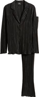 Dressed in Lala Notched Collar Plissé Top & High Waist Pants Set