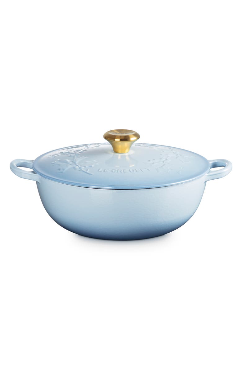Le Creuset Holly Collection Traditional 4.5-Quart Enamel Cast Iron Dutch Oven with Lid, Main, color, Coastal Blue