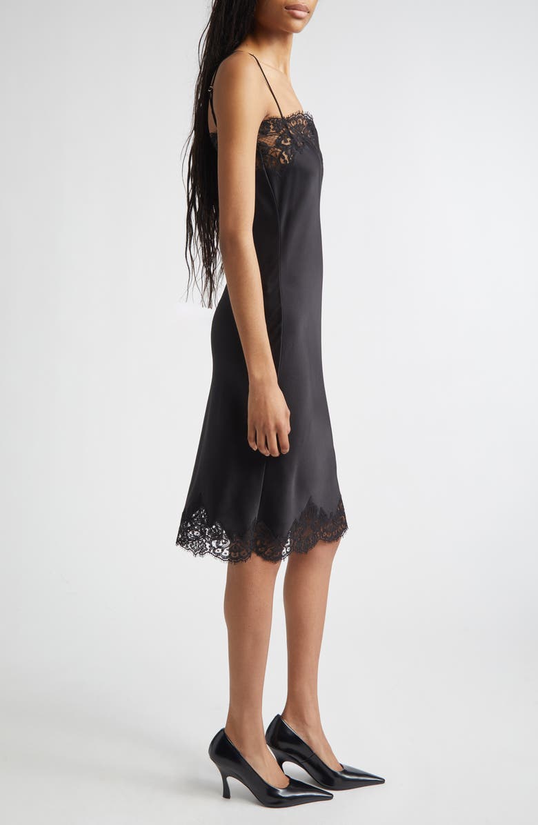 Stella McCartney Iconic Lace Trim Satin Slipdress, Alternate, color, Black
