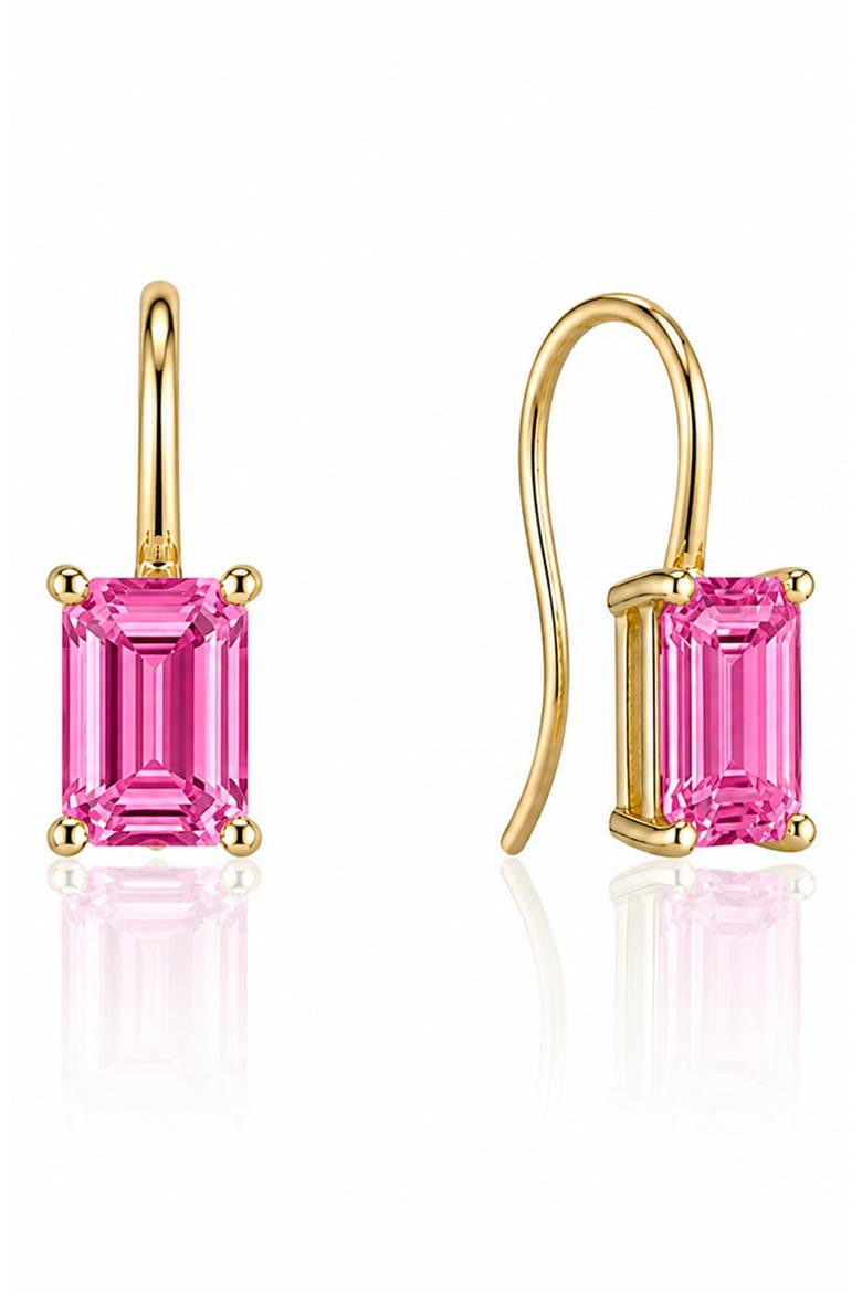 14K YG PLATED LAB PS ERS, Main, color, GOLD PINK SAPPHIRE