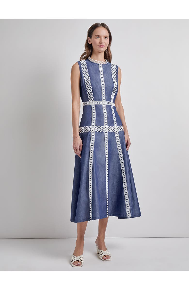 Misook Fit & Flare Cotton Eyelet Trim Maxi Dress, Main, color, 