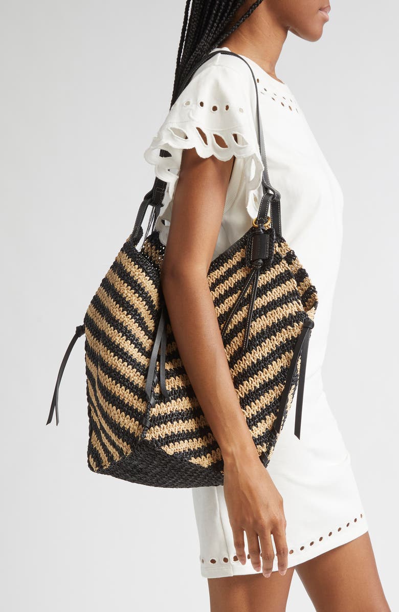 Isabel Marant Tampa Stripe Raffia Tote, Alternate, color, Black/ Natural
