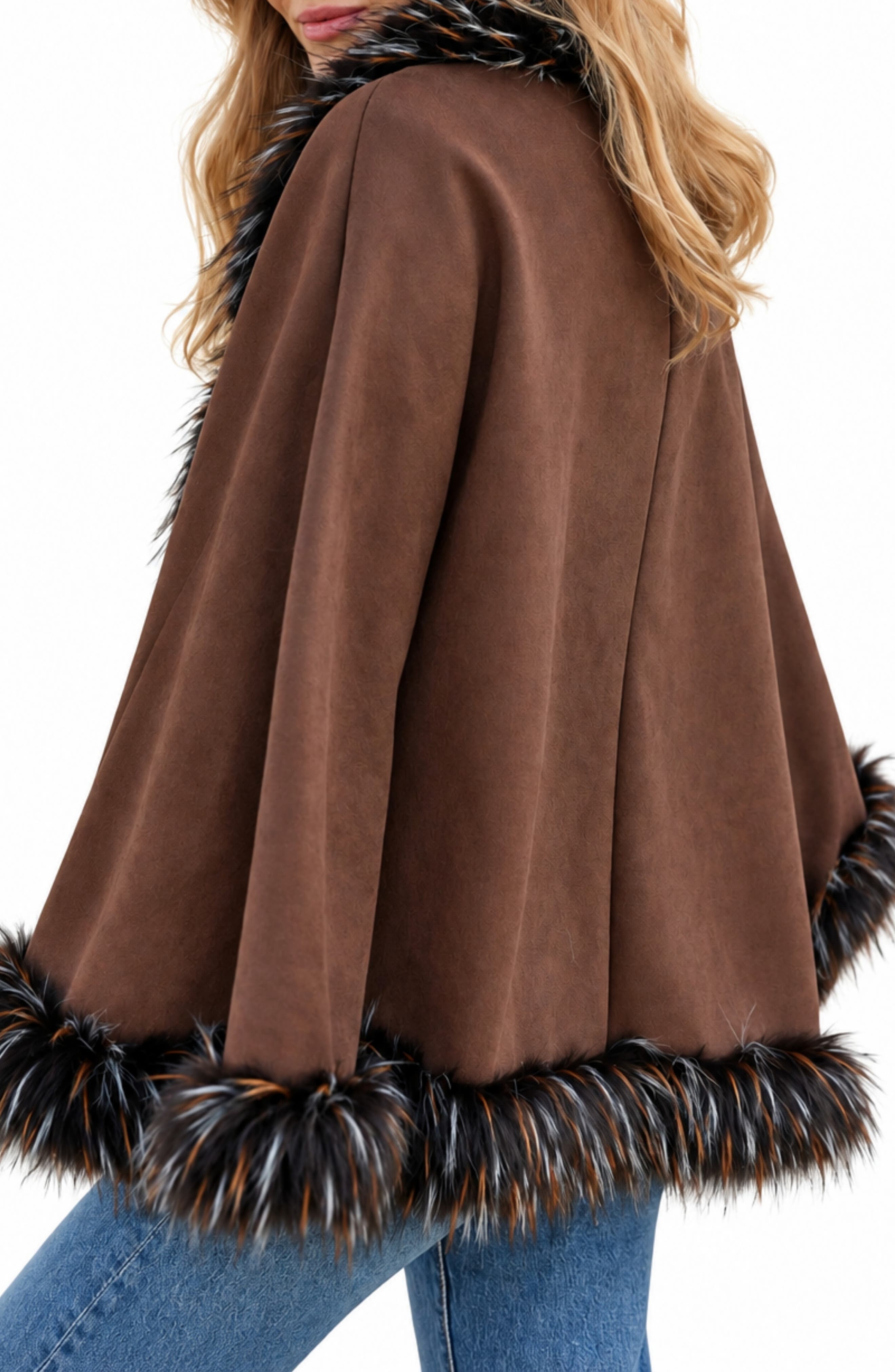 SAACHI Faux Fur Trim Faux Suede Cape (Women) | Nordstromrack