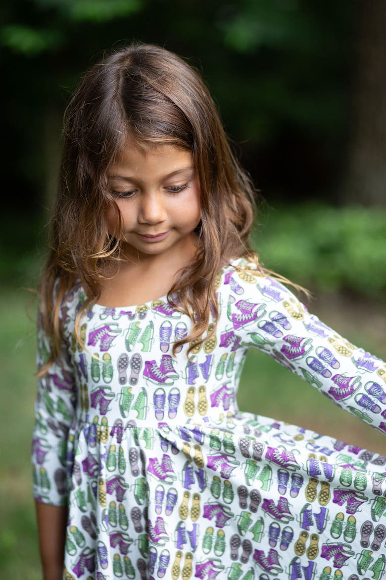 Girls Printed Twirly Dress, Alternate, color, Sneakers