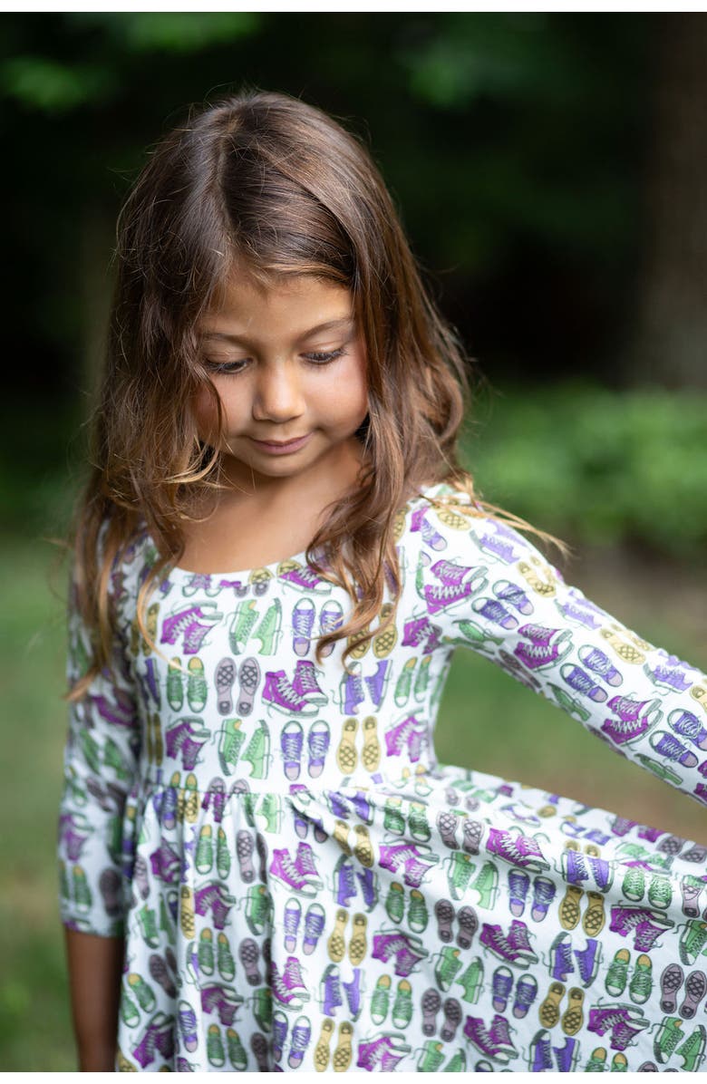 WORTHY THREADS Girls Printed Twirly Dress, Alternate, color, Sneakers