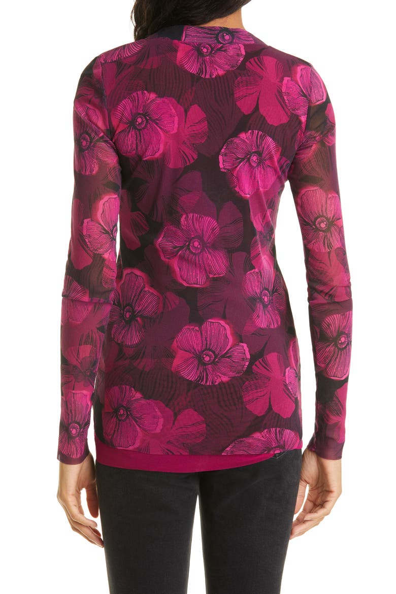 Floral V-Neck Mesh Top, Alternate, color, BEGONIA