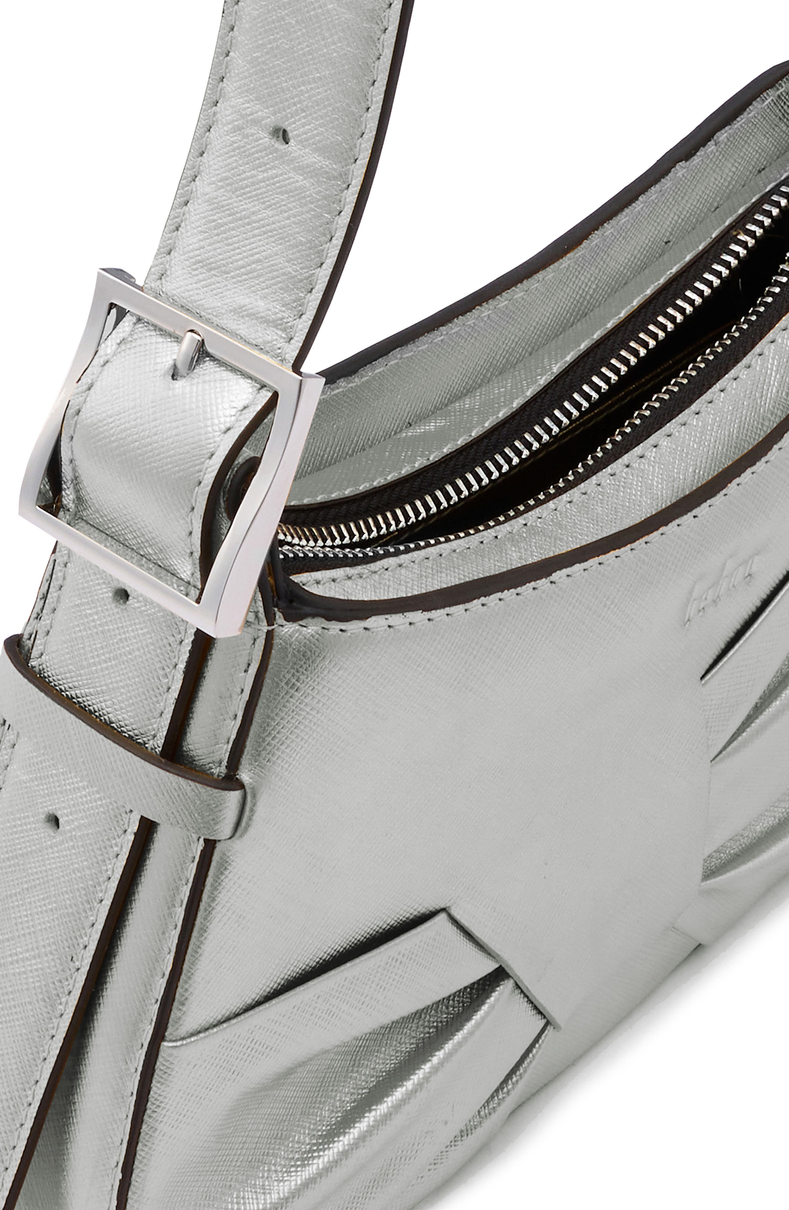 behno Mini Leena Crosshatched Metallic Leather Shoulder Bag, Alternate, color, Silver