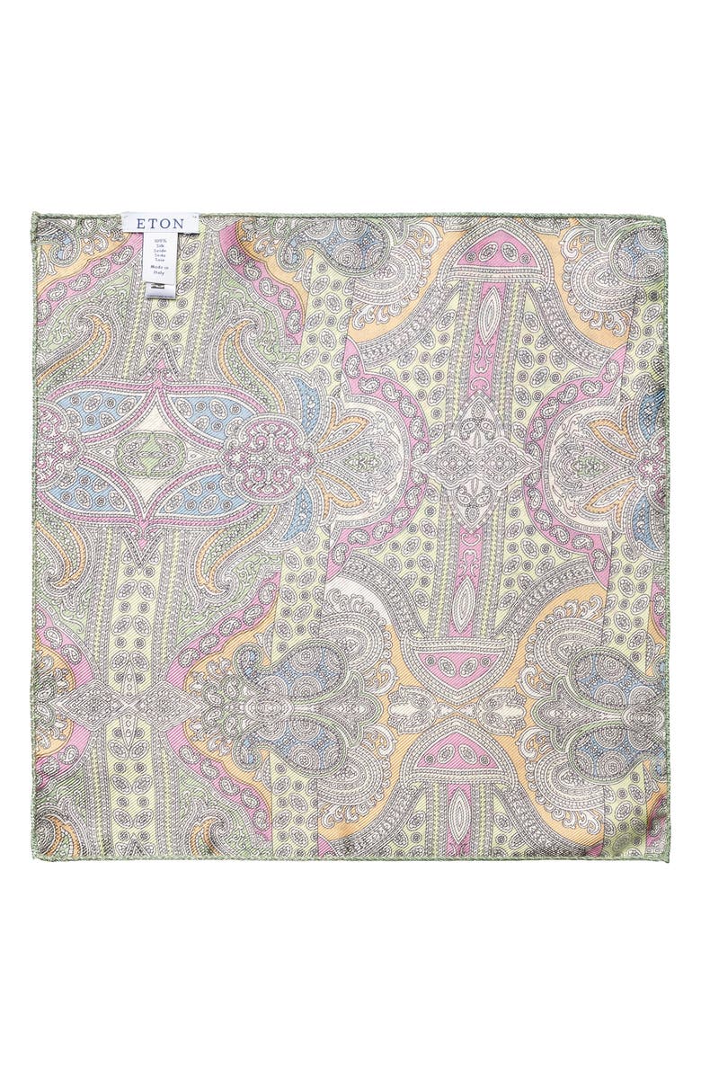 Eton Four-in-One Paisley Silk Pocket Square, Alternate, color, Lt/ Pastel Green