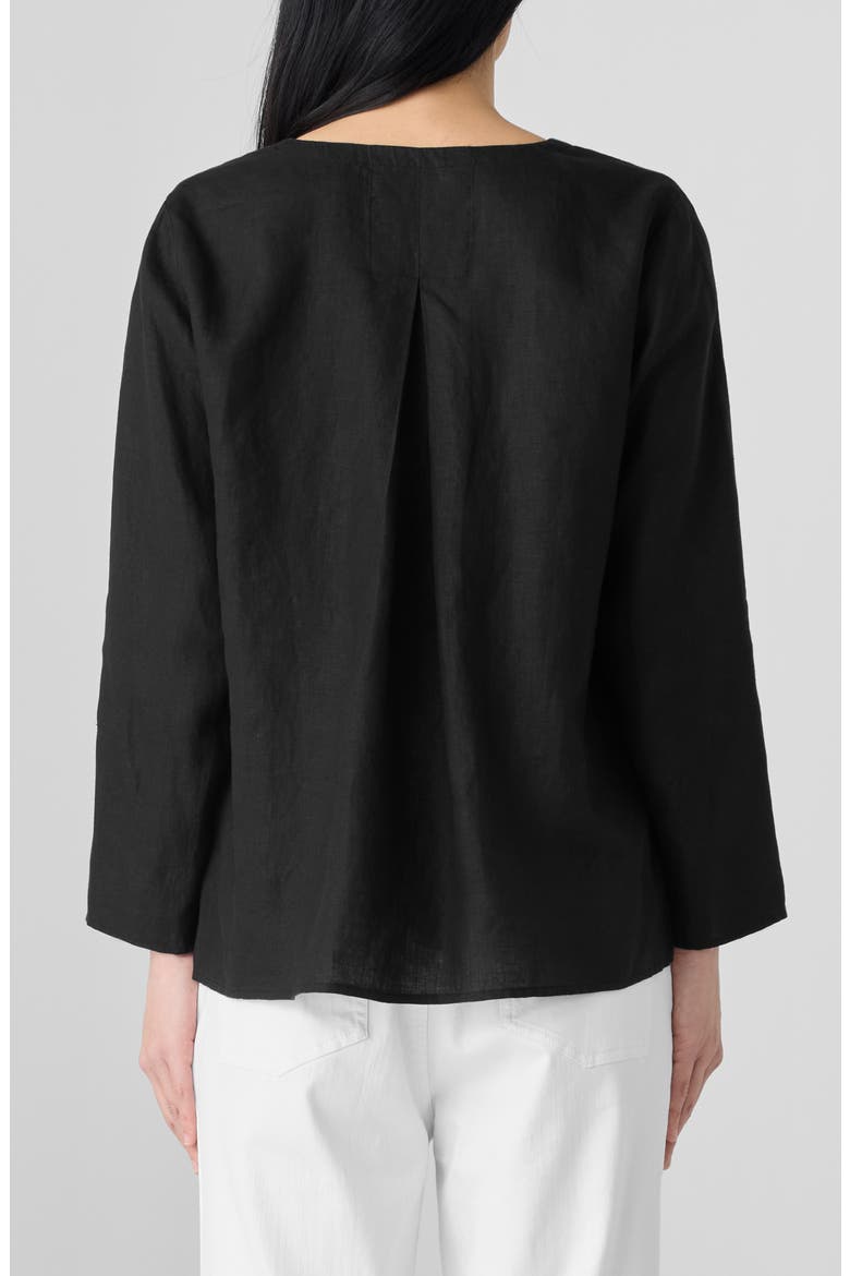 Split Neck Organic Linen Top, Alternate, color, BLACK