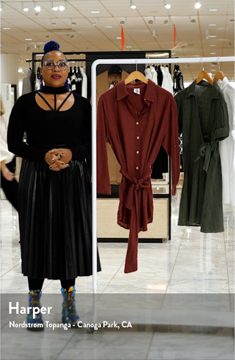 Long Sleeve Tie Waist Cotton Shirtdress, sales video thumbnail