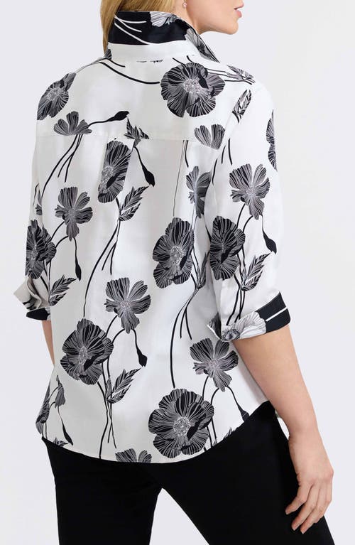 Foxcroft Agnes Poppy Print Three-quarter Sleeve Popover Top