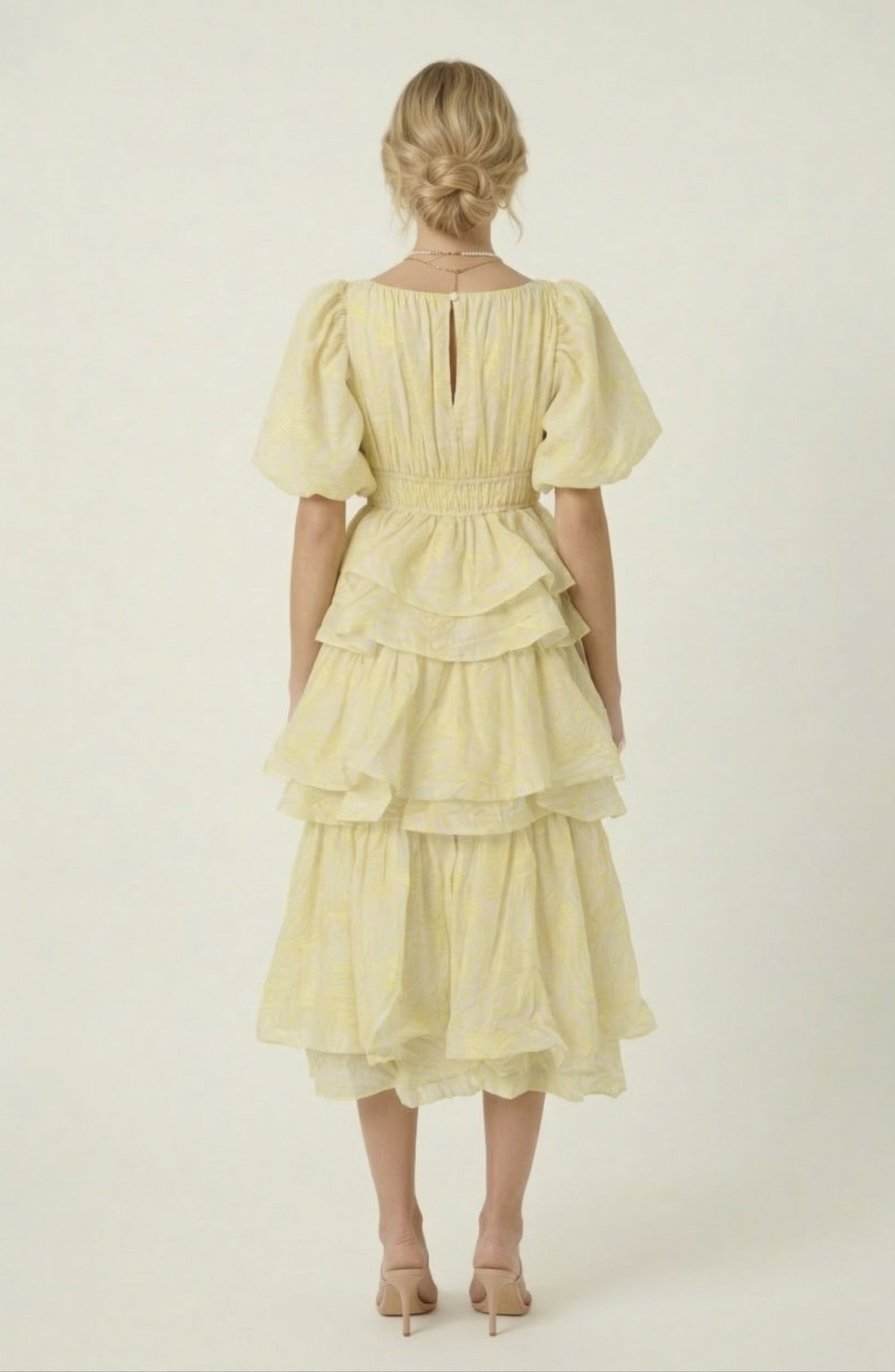 Puff Sleeve Tiered Ruffle Midi Dress - image 2