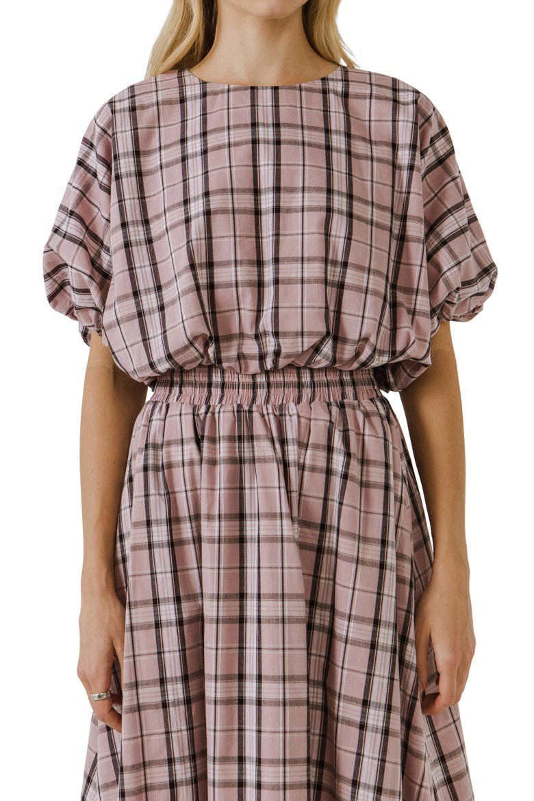 Plaid Puff Sleeve Crop Top, Alternate, color, PINK MULTI