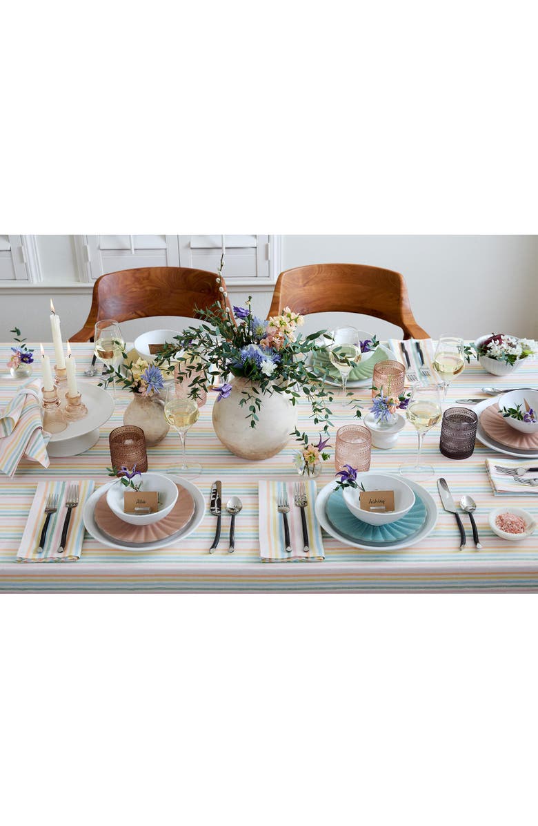 Solino Home Linen Table Throw - Julia, 52" x 52" Inch, Alternate, color, Muted Pastel Stripe