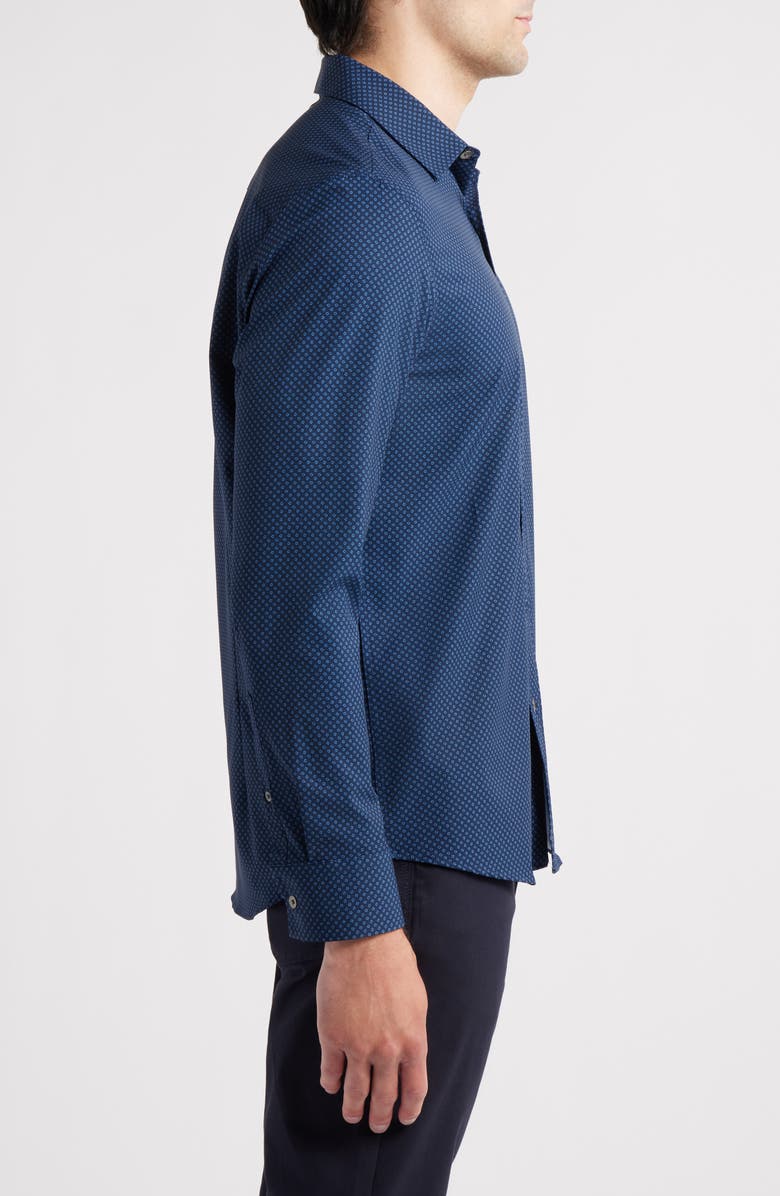 W.R.K Trim Fit Abstract Cube Print Performance Button-Up Shirt, Alternate, color, Navy