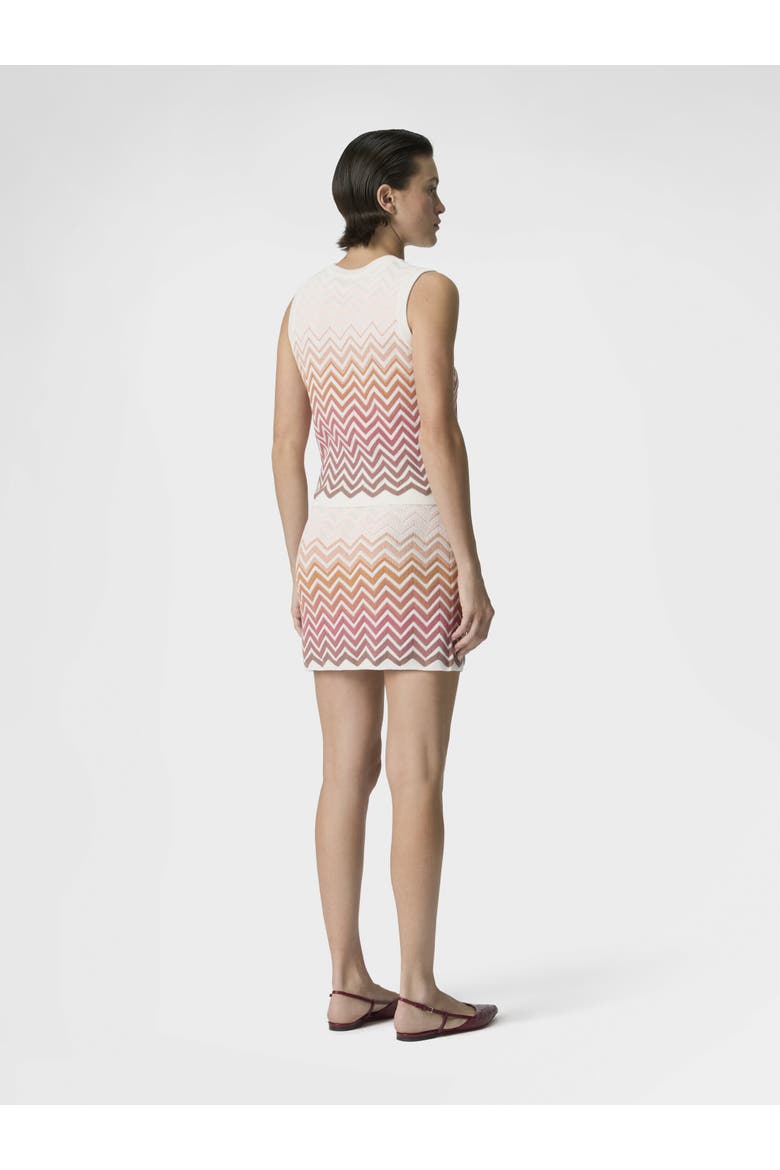 Sleeveless Top In Cotton And Viscose Chevron Dégradé, Alternate, color, Pink & Rust