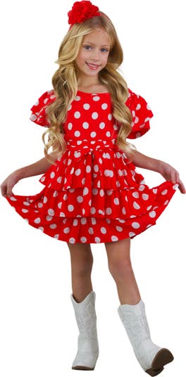 Girls Darling Polka Dot Ruffle Dress