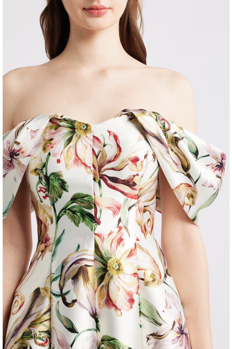 Off-th-Shoulder Floral Midi Dress, Alternate, color, IVORY MULT