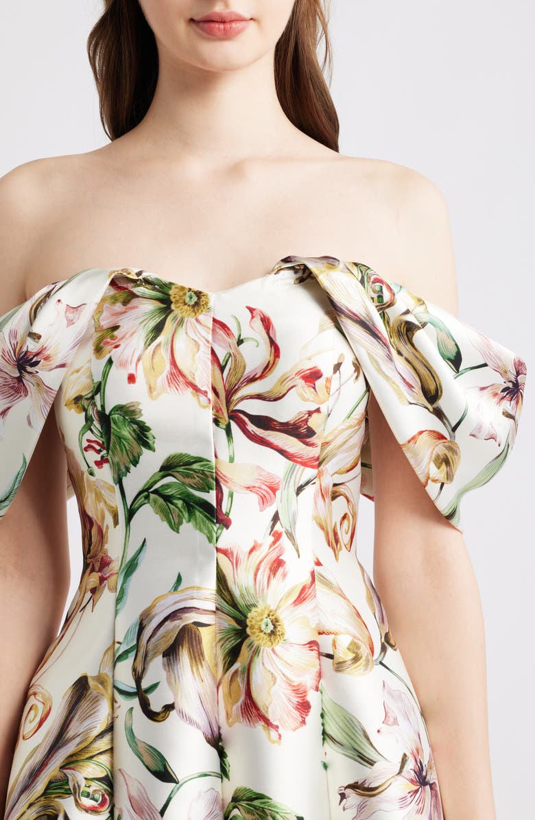 Eliza J Off-th-Shoulder Floral Midi Dress, Alternate, color, Ivory Mult