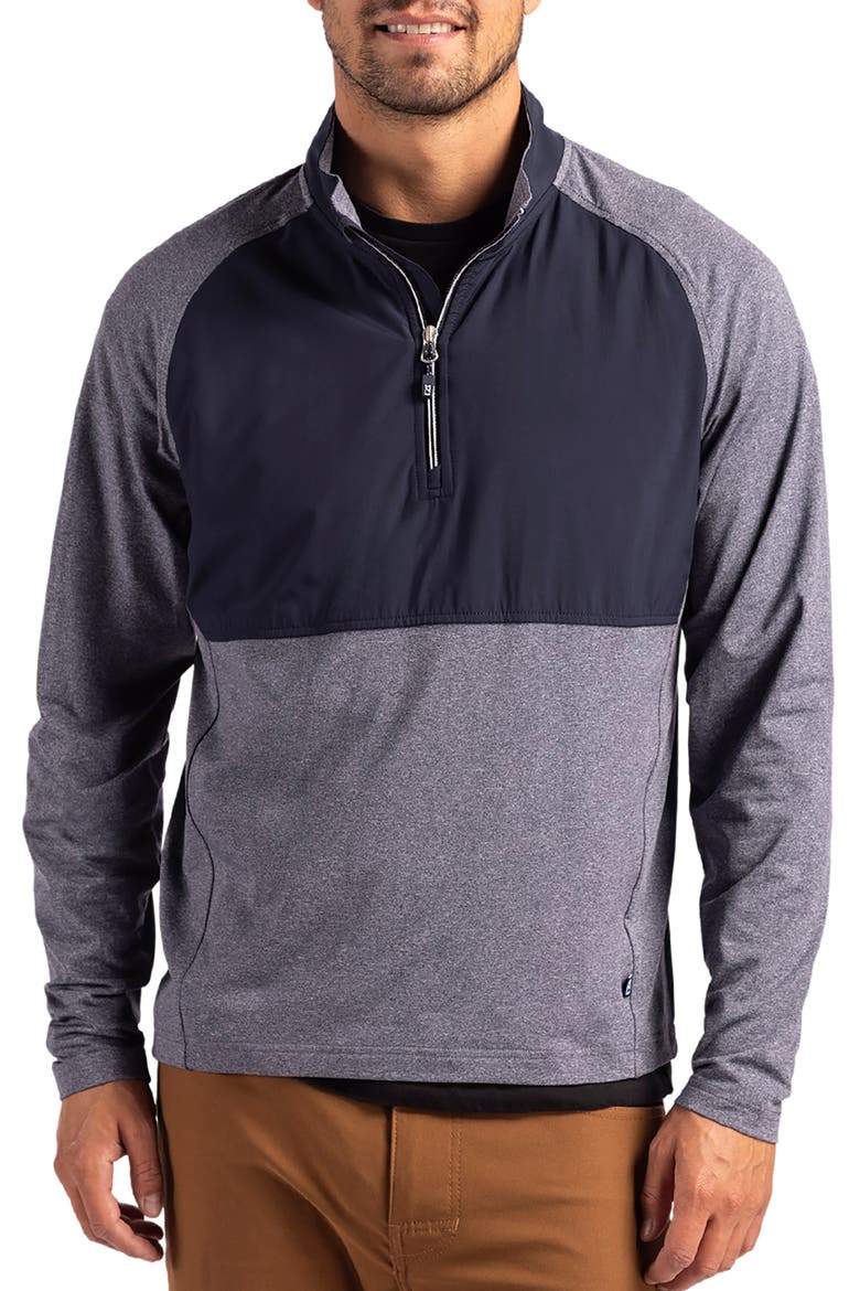 Adapt Hybrid Quarter Zip Pullover, Main, color, NAVY BLUE HEATHER/NAVY BLUE
