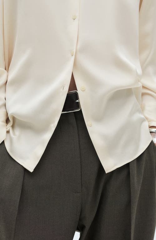 Shop Mango Satin Button-up Shirt In Off White