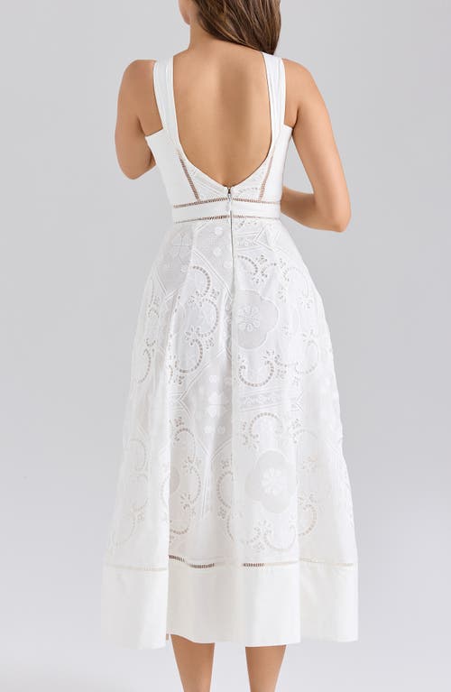 House Of Cb Womens White Ava Broderie-anglaise Stretch-cotton Midi Dress In White