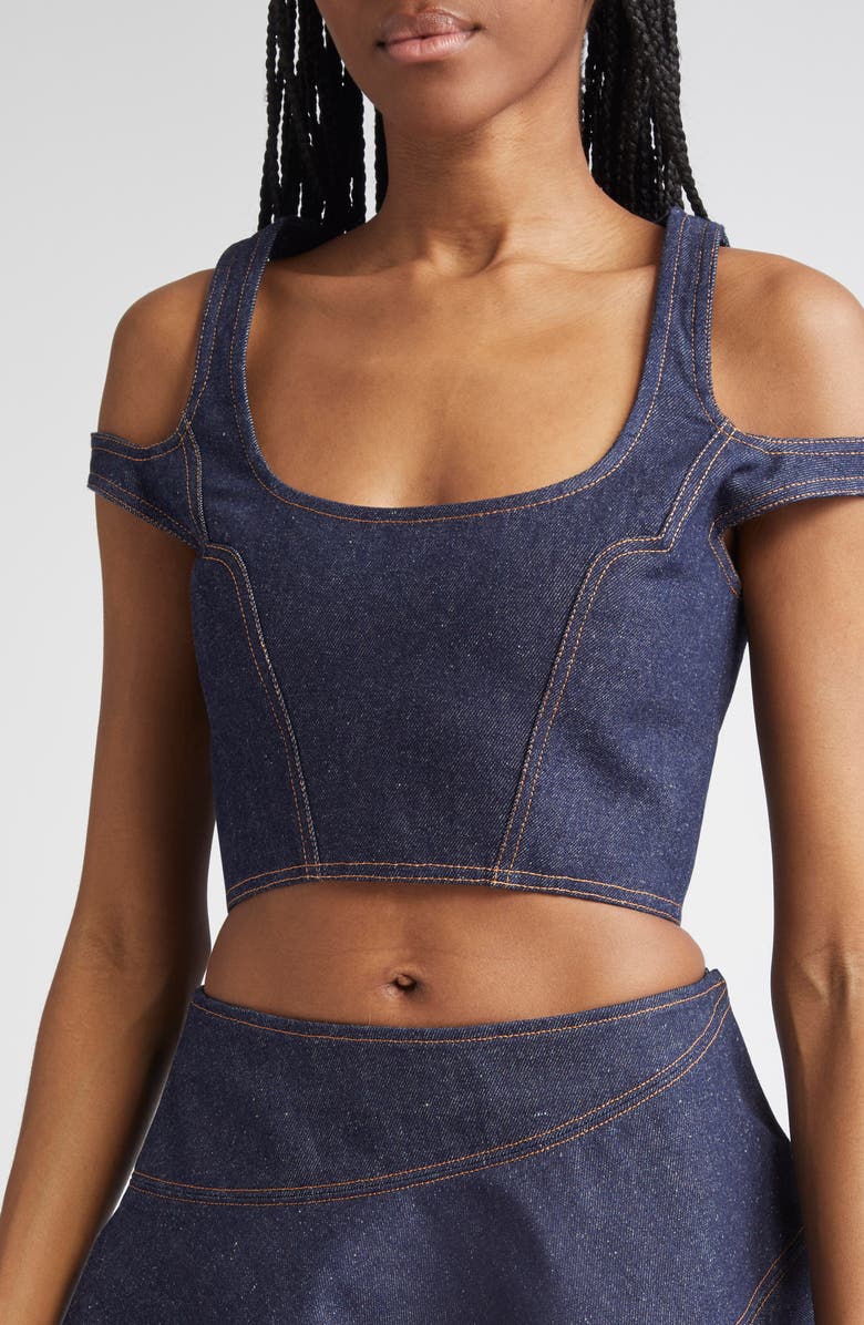 K.NGSLEY Gender Inclusive FillHim Denim Corset Top, Alternate, color, Indigo